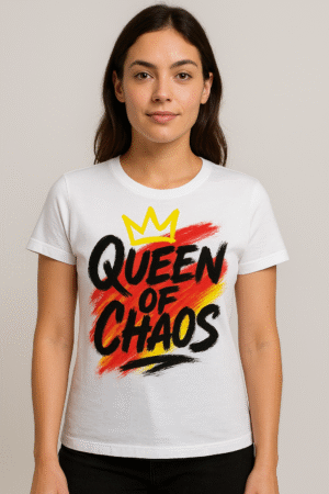 Queen of Chaos – Women’s Graffiti Printed White T-Shirt
