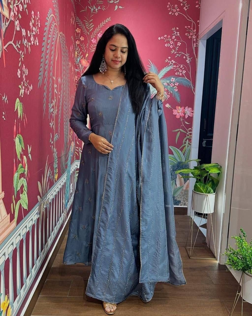Chinon Embroidered Anarkali Suit Set with Dupatta – Exclusive Festive Collection